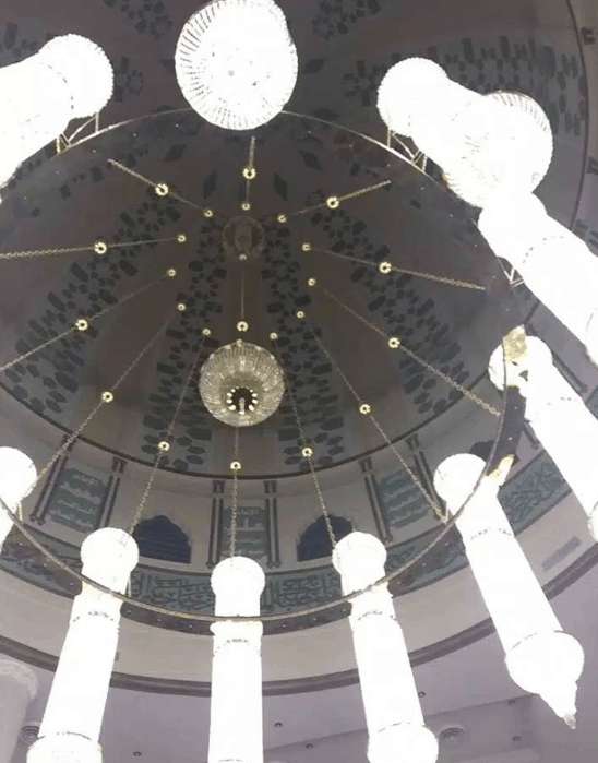 Siddiqa Fatima Zahra Mosque — sanctuary interior with GRG dome viewed from the floor